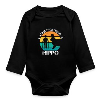 I Was Fighting A Hippo Gebrochenes Bein Gipsbein - Baby Bio-Langarm-Body - Schwarz - Vorne