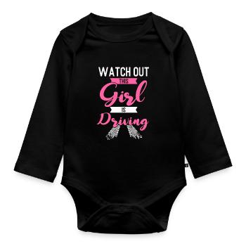 Driver's license Girl Driving Girl Driver's License - Organic Longsleeve Baby Bodysuit - black - Front