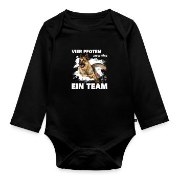 Vier Pfoten zwei Füße ein Team Schäferhund Deutsch - Baby Bio-Langarm-Body - Schwarz - Vorne