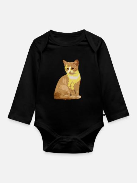 Katzen Katze - Baby Bio-Langarm-Body - Schwarz