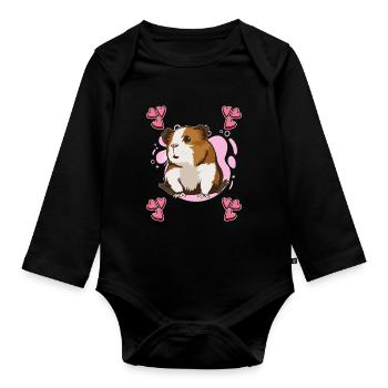 Cobaye Pink Heart Design Guinée Pig - Body Bébé bio manches longues - noir - Devant
