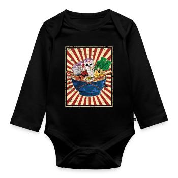 Anime Japan Katzen Nudel Bowl Kawaii Ramen - Baby Bio-Langarm-Body - Schwarz - Vorne