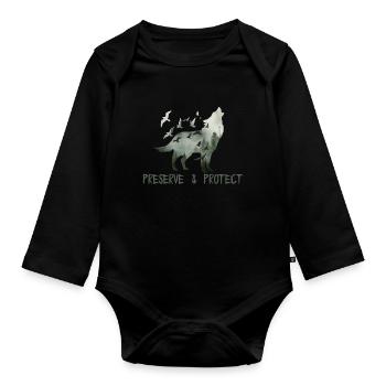 Preserve & Protect Umweltschutz Klimaschutz Wolf - Baby Bio-Langarm-Body - Schwarz - Vorne