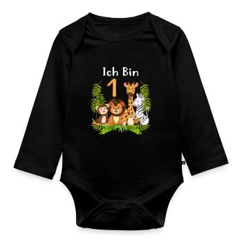 1. Geburtstag Erster Kindergeburtstag Mädchen Dsch - Baby Bio-Langarm-Body - Schwarz - Vorne