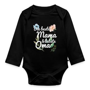 DIe beste Mama und liebste Oma Spruch floral Blume - Baby Bio-Langarm-Body - Schwarz - Vorne