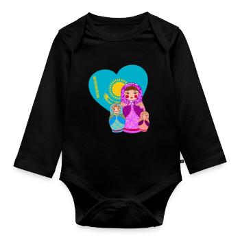 Babuschka Matrjoschka Design mit Kasachstan Flagge - Baby Bio-Langarm-Body - Schwarz - Vorne