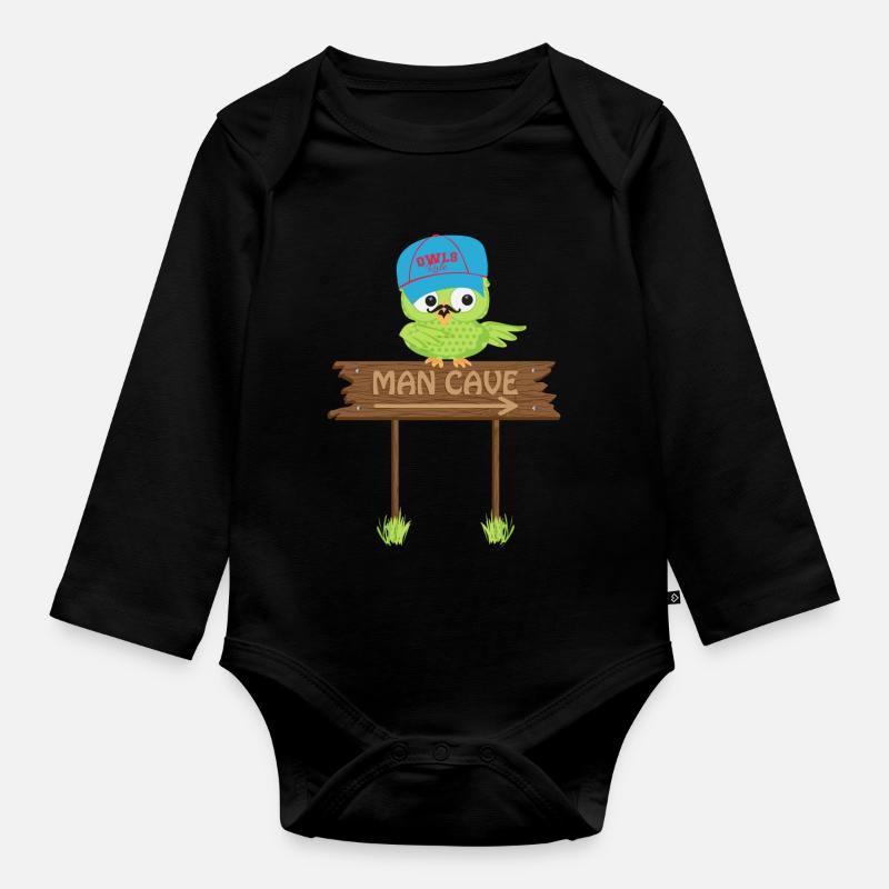 Owl MAN CAVE - Body Bébé bio manches longues - noir