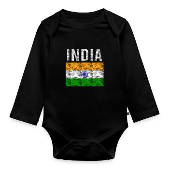 Inde drapeau vintage - Body Bébé bio manches longues - noir - Devant