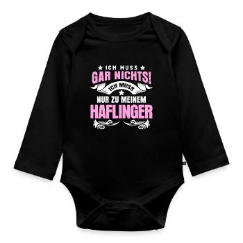 Haflinger - Pferde Spruch - Baby Bio-Langarm-Body - Schwarz - Vorne