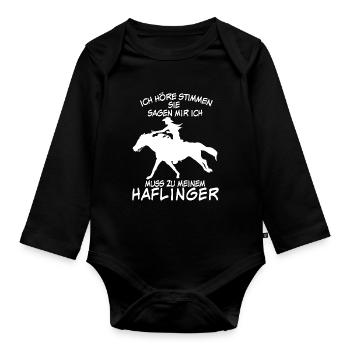 Haflinger - Pferde Spruch - Baby Bio-Langarm-Body - Schwarz - Vorne