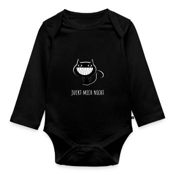 Katze Mittelfinger Cat Haustier Stinkefinger Humor - Baby Bio-Langarm-Body - Schwarz - Vorne