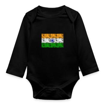 Inde drapeau vintage - Body Bébé bio manches longues - noir - Devant