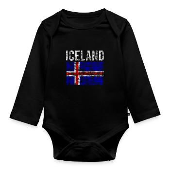 Iceland Flag Vintage - Organic Longsleeve Baby Bodysuit - black - Front