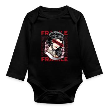 Geisha Fragile Grunge Japanese Aesthetic Geschenk - Baby Bio-Langarm-Body - Schwarz - Vorne