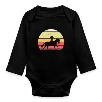 Rétro fille cheval - Body Bébé bio manches longues - noir - Devant