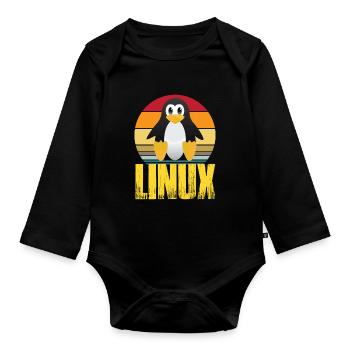 Linux Retro Vintage Geek Style Hacking - Body Bébé bio manches longues - noir - Devant