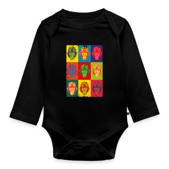 Affen Pop Art Tiere Animals Apes Monkeys - Baby Bio-Langarm-Body - Schwarz - Vorne