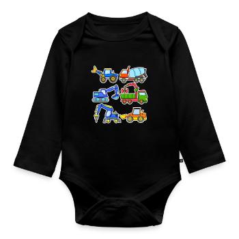 Construction site vehicles - Organic Longsleeve Baby Bodysuit - black - Front