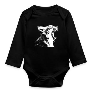 Lynx Wildcat Motif - Organic Longsleeve Baby Bodysuit - black - Front