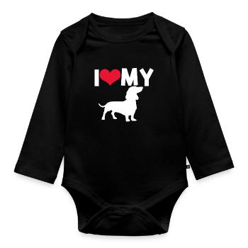 Teckel Amour - Body Bébé bio manches longues - noir - Devant
