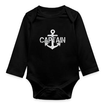 captain - Organic Longsleeve Baby Bodysuit - black - Front