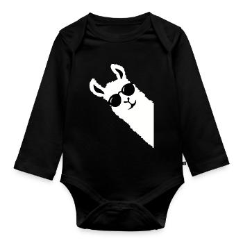 Funny llama alpaca sunglasses - Organic Longsleeve Baby Bodysuit - black - Front
