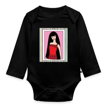 Bunte Retro Puppe - Baby Bio-Langarm-Body - Schwarz - Vorne
