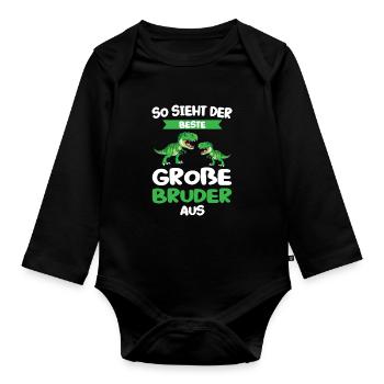 Großer Bruder Dino Geschwister Geschenk - Baby Bio-Langarm-Body - Schwarz - Vorne