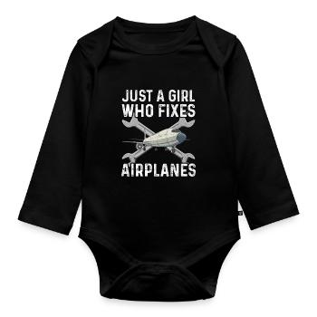Aviation Design für deine Luftfahrt Technikerin - Baby Bio-Langarm-Body - Schwarz - Vorne