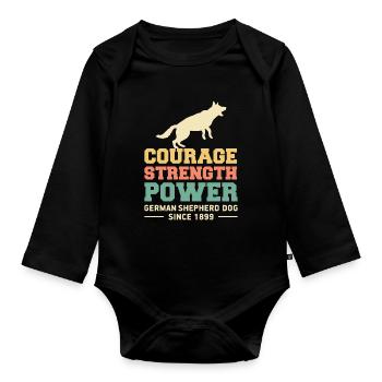 German Shepherd I German Shepherd Puppies - Organic Longsleeve Baby Bodysuit - black - Front