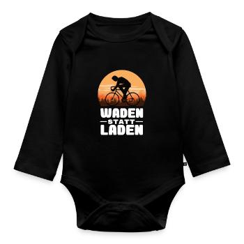 Fahrrad - Waden statt Laden - MTB Rennrad Spruch - Baby Bio-Langarm-Body - Schwarz - Vorne
