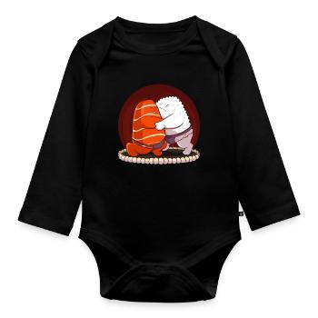 Japanese Sumo Sushi Salmon Hug Maki Nigiri Sashimi - Organic Longsleeve Baby Bodysuit - black - Front
