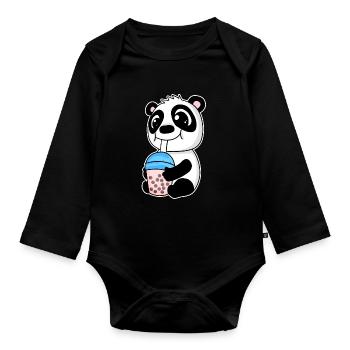 Bubble Tea Panda - Baby Bio-Langarm-Body - Schwarz - Vorne