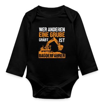 Bagger Baggerfahrer Baggerführer - Baby Bio-Langarm-Body - Schwarz - Vorne