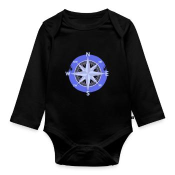 Kompass Windrose Richtung Outdoor Maritim Nautik - Baby Bio-Langarm-Body - Schwarz - Vorne