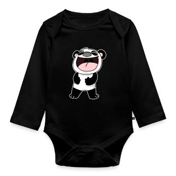 Doux panda riant - Body Bébé bio manches longues - noir - Devant