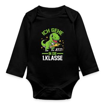 1. Klasse Einschulung Dino Geschenk - Baby Bio-Langarm-Body - Schwarz - Vorne