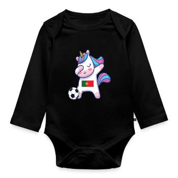 Dabbing Einhorn Fußball Portugal - Baby Bio-Langarm-Body - Schwarz - Vorne