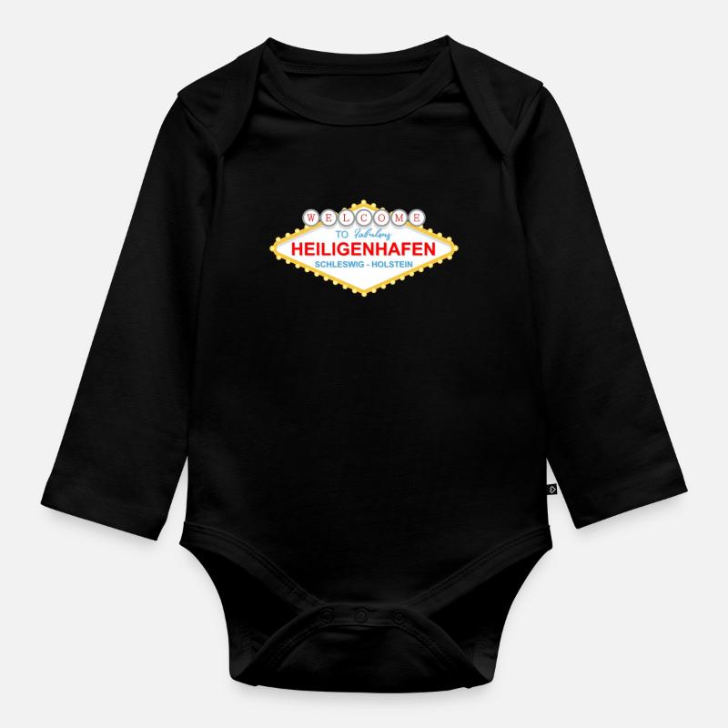 Heiligenhafen Schild Souvenir - Baby Bio-Langarm-Body - Schwarz