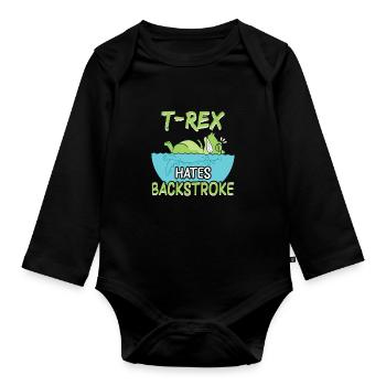 Dinosaurier Schwimmer T Rex Hates Backstroke - Baby Bio-Langarm-Body - Schwarz - Vorne