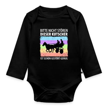 Kutscher Kutsche Pferdekutscher Kutschieren - Baby Bio-Langarm-Body - Schwarz - Vorne