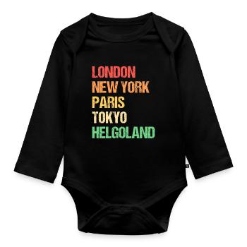 London New York Paris Tokyo Helgoland - Baby Bio-Langarm-Body - Schwarz - Vorne