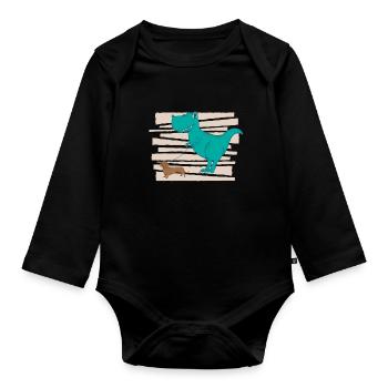 Weiner Dog Dachshund T Rex Dinosaur - Organic Longsleeve Baby Bodysuit - black - Front
