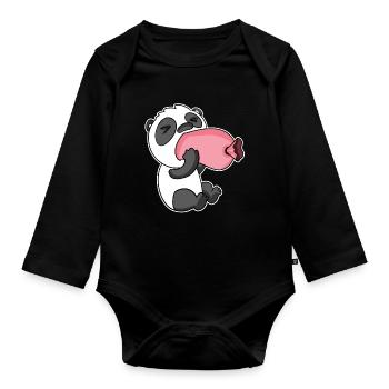 Panda with sausage - Organic Longsleeve Baby Bodysuit - black - Front