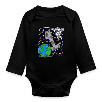1 anniversaire astronaute garçons Anniversaire d’enfant - Body Bébé bio manches longues - noir - Devant