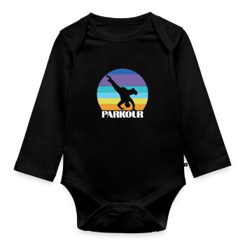 Turnen Parkour Sport Freerunning - Baby Bio-Langarm-Body - Schwarz - Vorne
