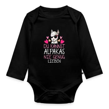 Alpaka Lama Alpakas Geschenk - Baby Bio-Langarm-Body - Schwarz - Vorne