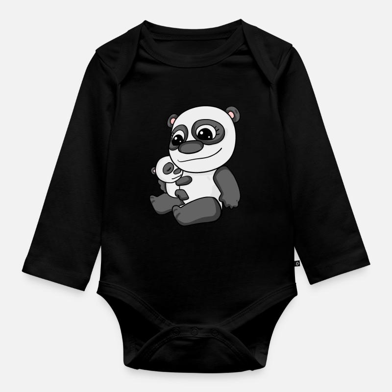 Panda avec bébé - Panda avec enfant - Body Bébé bio manches longues - noir
