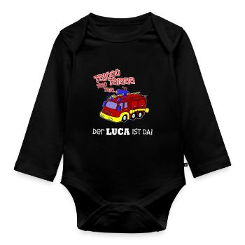 Geburt Geschenk Geburtstag Name Luca Feuerwehr - Baby Bio-Langarm-Body - Schwarz - Vorne