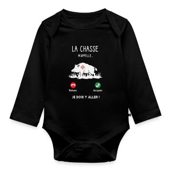 La chasse m'appelle je dois y aller - Chasseur - Body Bébé bio manches longues - noir - Devant